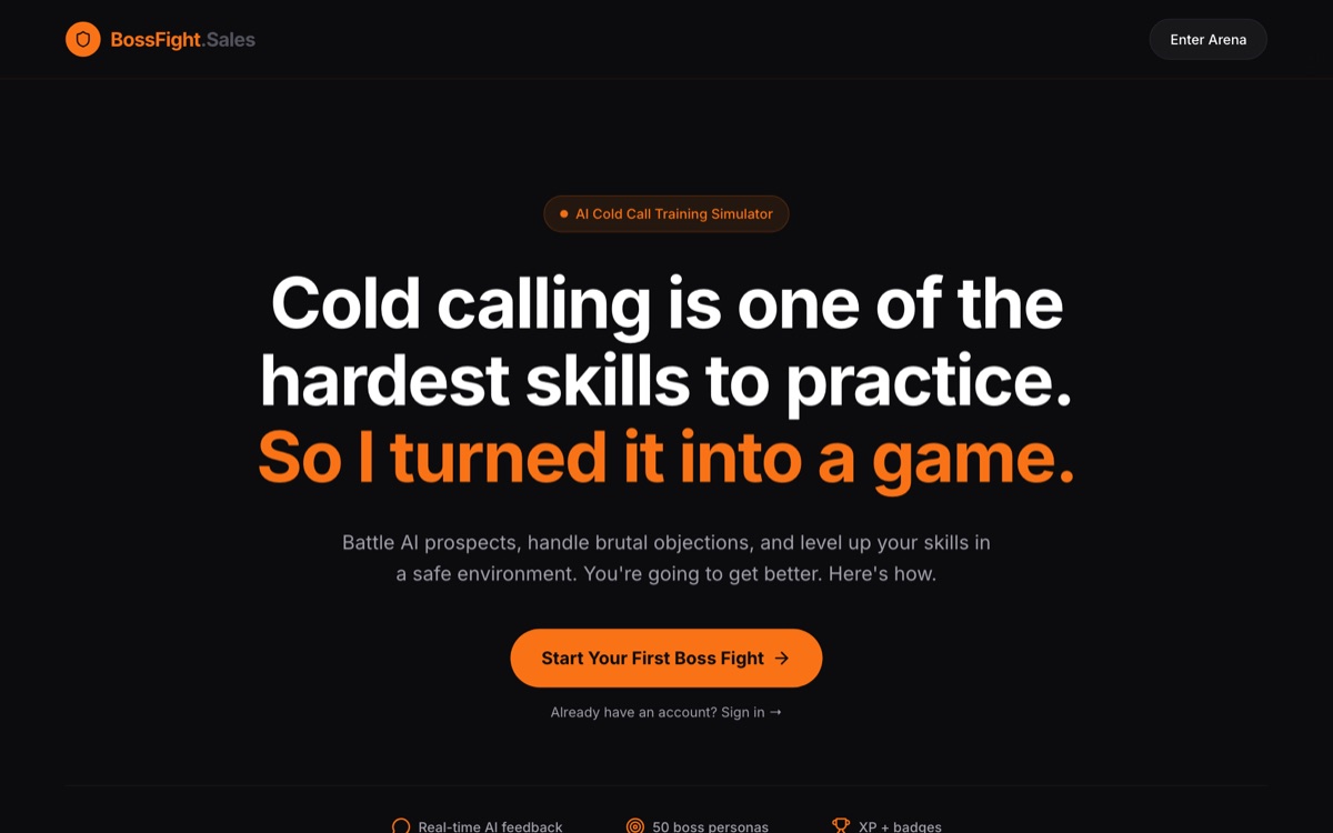 BossFight Sales, Gamified AI cold-call training for sales teams